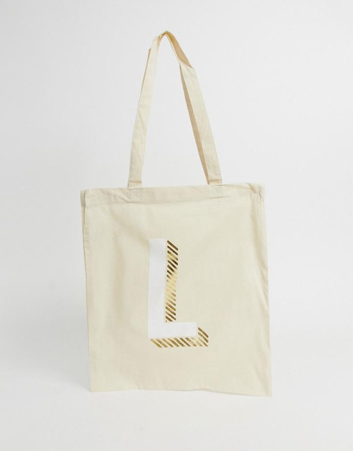 Asos Design L Initial Canvas Tote - Cream