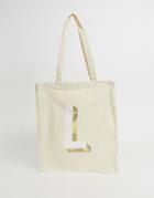 Asos Design L Initial Canvas Tote - Cream