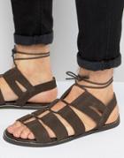 Asos Gladiator Sandals In Brown Suede With Tie Lace - Brown