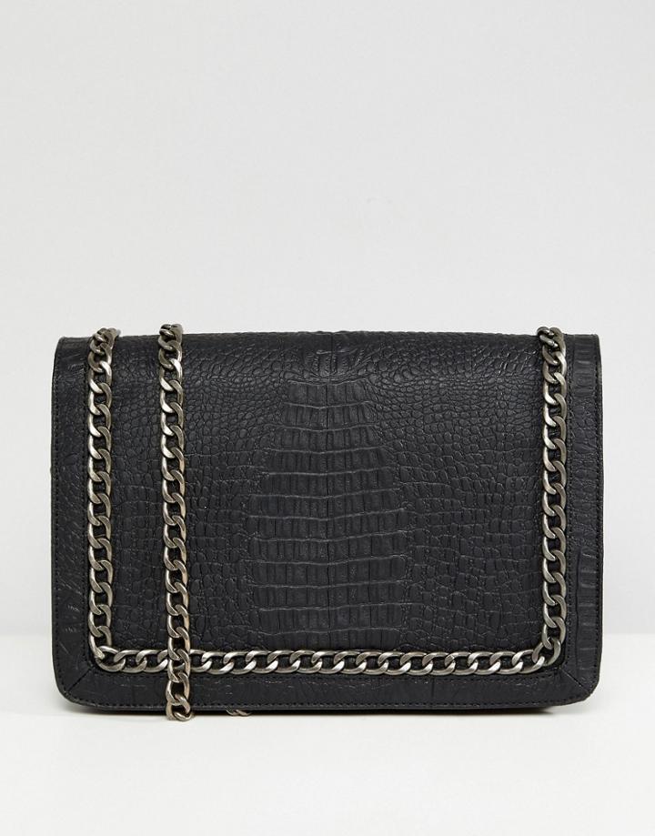 Asos Oversized Croc Cross Body Bag With Chain Handle - Black