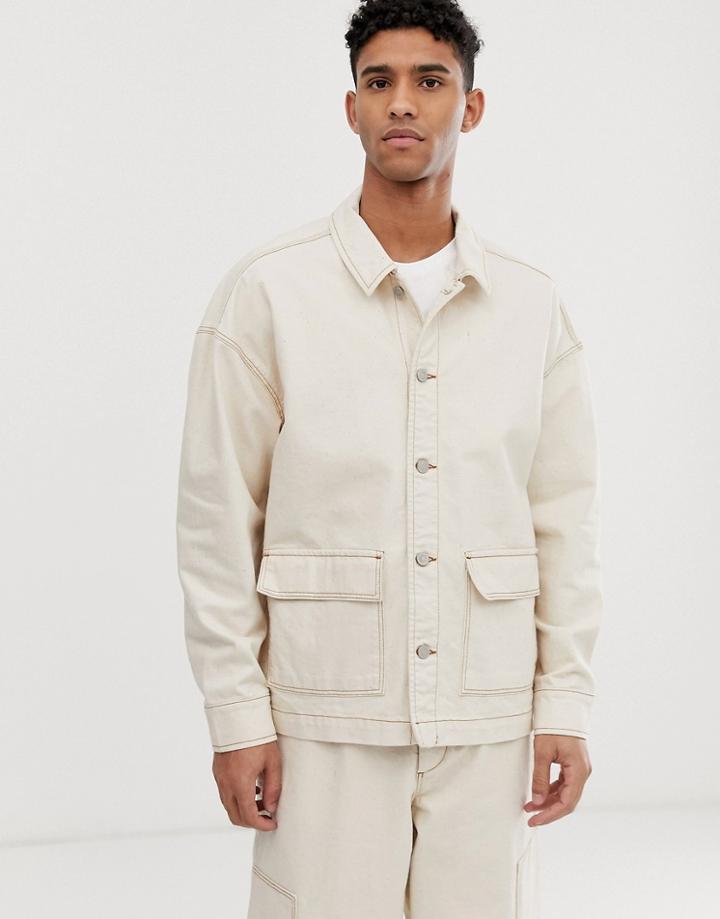 Asos White Two-piece Denim Jacket In Ecru - White
