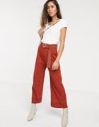 River Island Wide Leg Pants With Contrast Stitching In Rust
