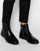 Asos Brogue Boots In Black Leather - Black