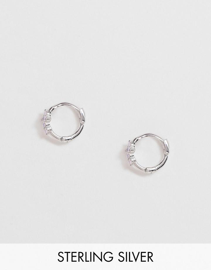 Astrid & Miyu Sterling Silver Opal Stone Cross Huggie Hoop Earrings
