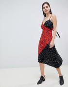 Asos Design Cami Wrap Midi Dress In Star & Zebra Print - Multi