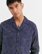Entente Long Sleeve Shirt In Navy With Neon Print
