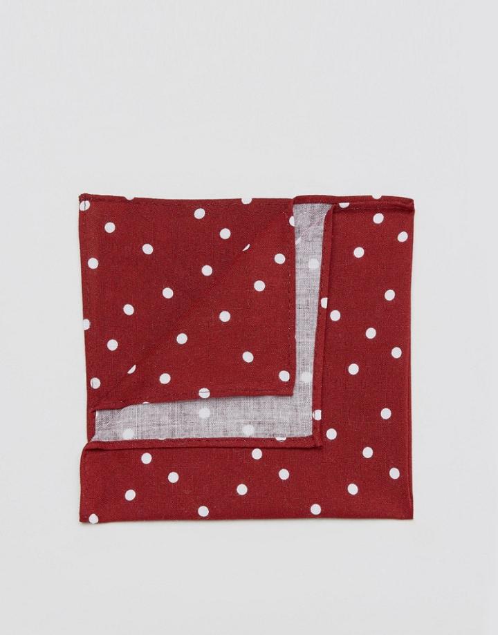 Asos Pocket Square In Burgundy Polka Dot - Red