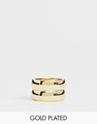 Asos Design Premium Gold Plated Ring In Sleek Double Row Design