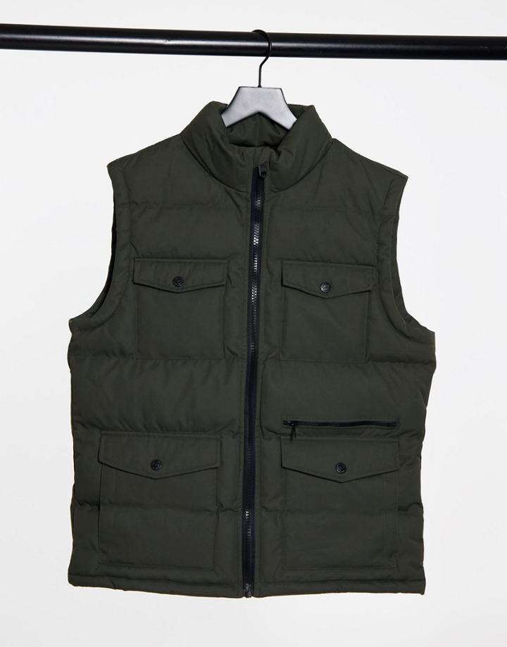 Threadbare Carver Vest In Khaki-green