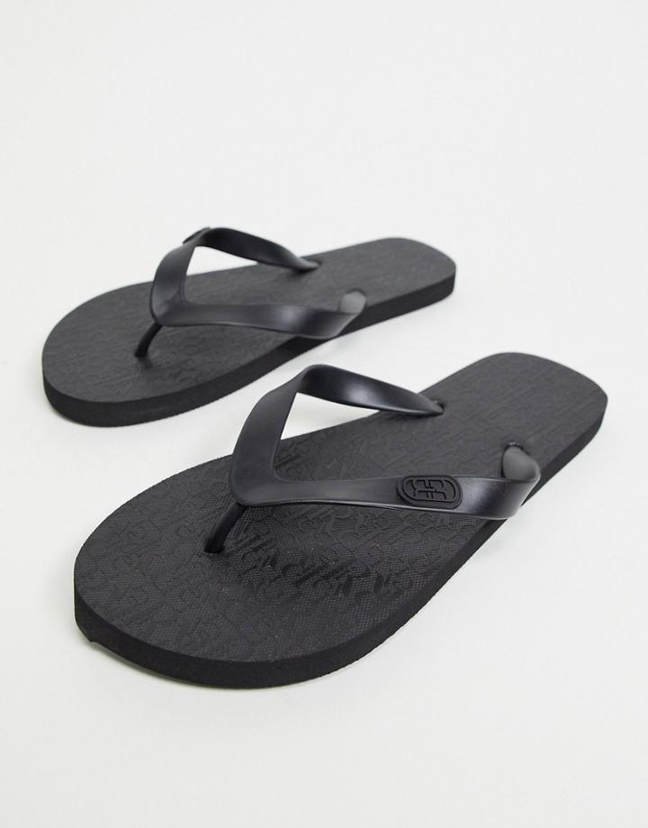 River Island Monogrammed Flip Flops In Gray-grey