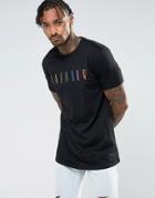 Asos Longline T-shirt With Rainbow Print - Black