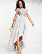 Little Mistress Bridesmaid Hand Embellished Sequin Hi-low Dress In Gray-grey
