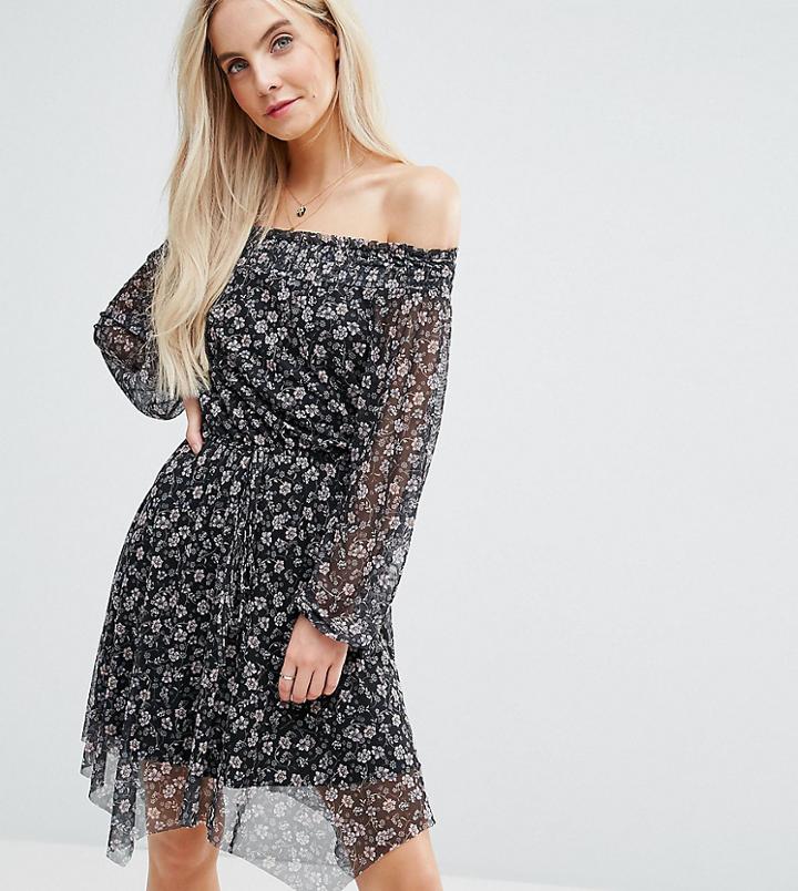 New Look Petite Floral Asymmetric Midi Dress - Black