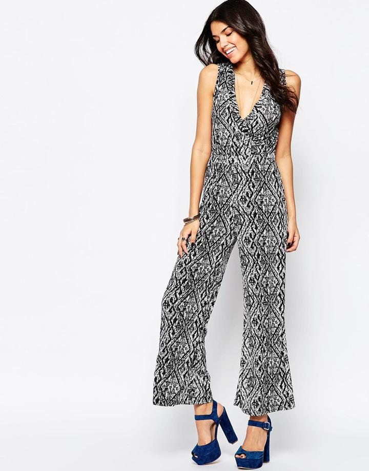 Qed London Wide Leg Jumpsuit With Wrap Front