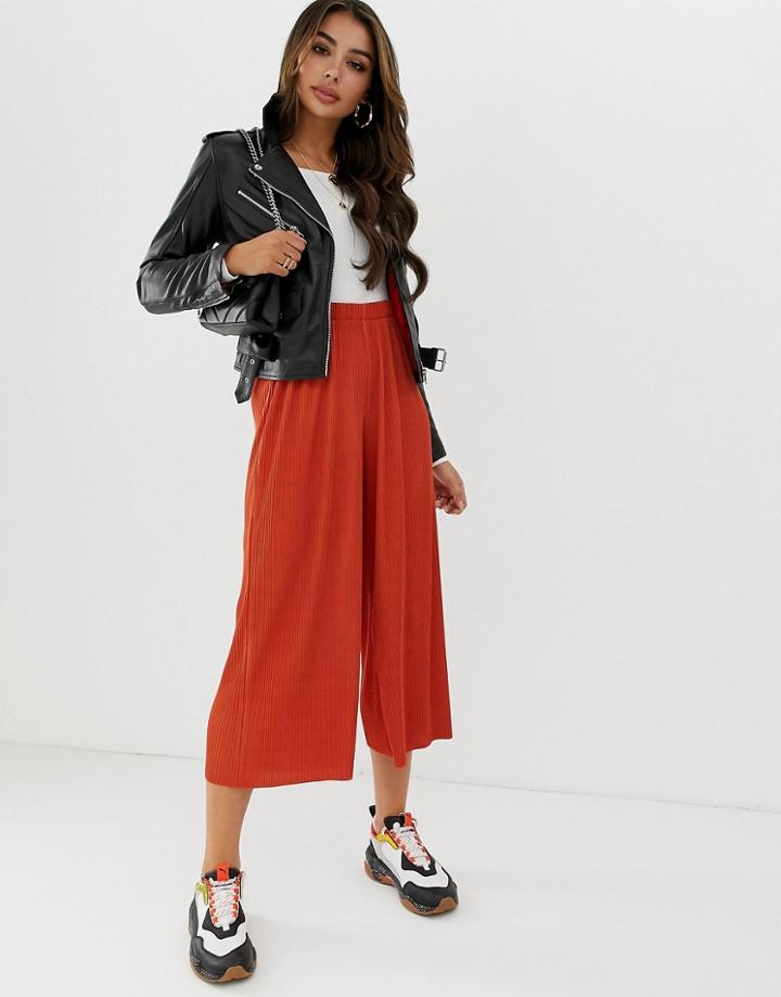 Asos Design Plisse Culotte Pants-orange