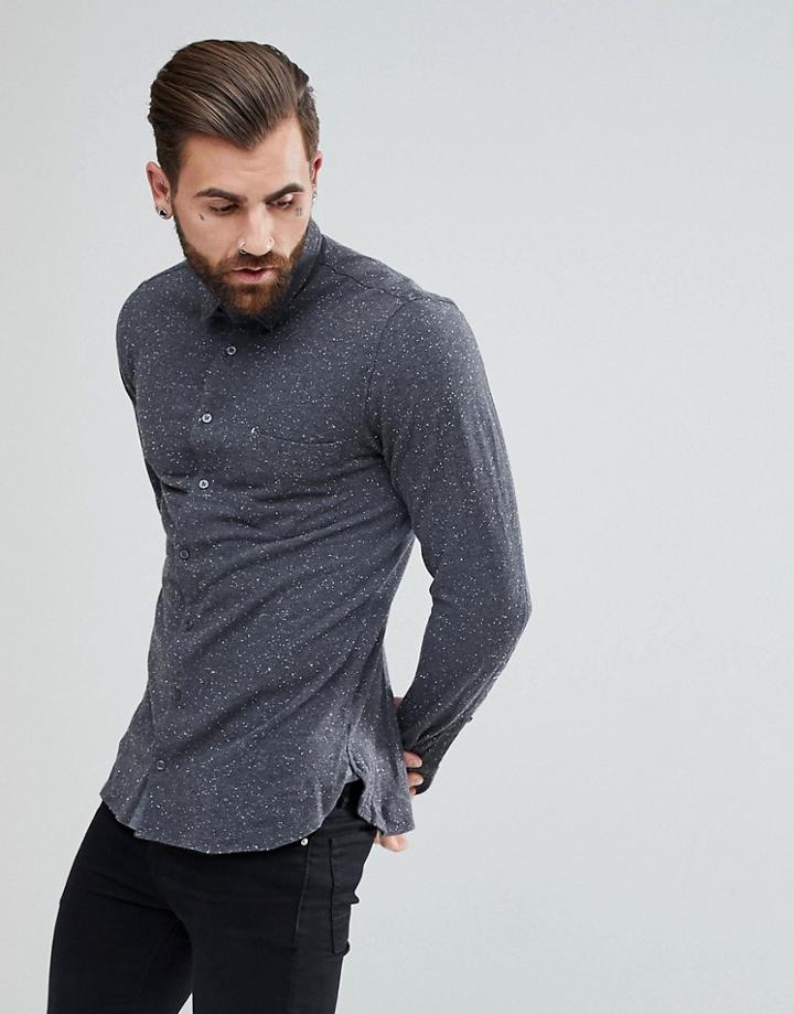 Boss Slim Fit Textured Fleck Jersey Shirt In Gray - Gray
