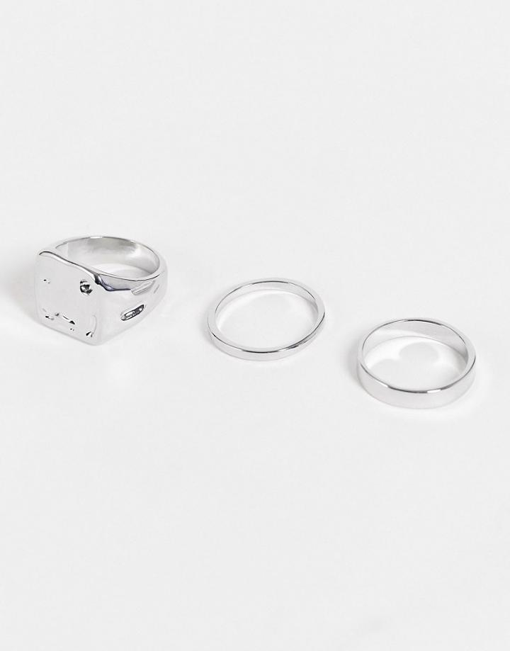 Designb 3 Pack Signet And Band Rings Set In Silver