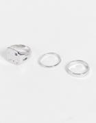 Designb 3 Pack Signet And Band Rings Set In Silver