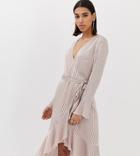 Missguided Wrap Front Dress With Frill In Pink Stripe - Multi