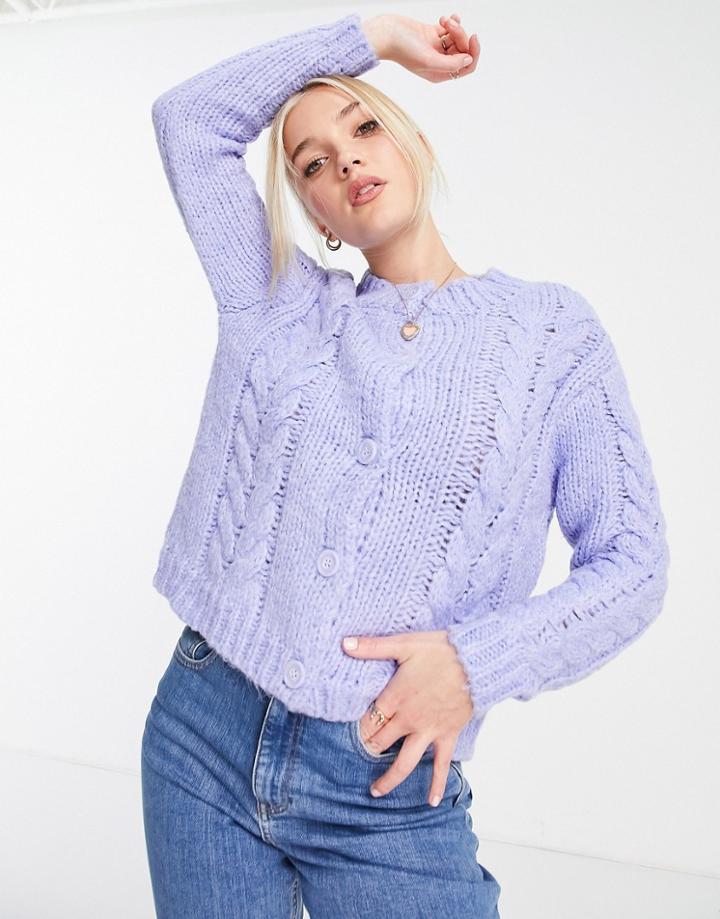 Pieces Cable Knit Cardigan In Lilac-purple