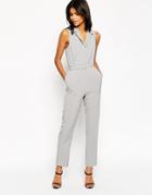 Asos Tailored Jumpsuit With Shirt Detail - Silver