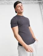 River Island Short Sleeve Ribbed T-shirt In Gray