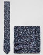 Asos Tie And Pocket Square Pack With Paisley Design In Navy - Navy