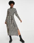Stradivarius Midi Shirt Dress In Retro Wave Print-multi