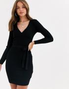 Lipsy Knitted Dress With Tie Waist In Black