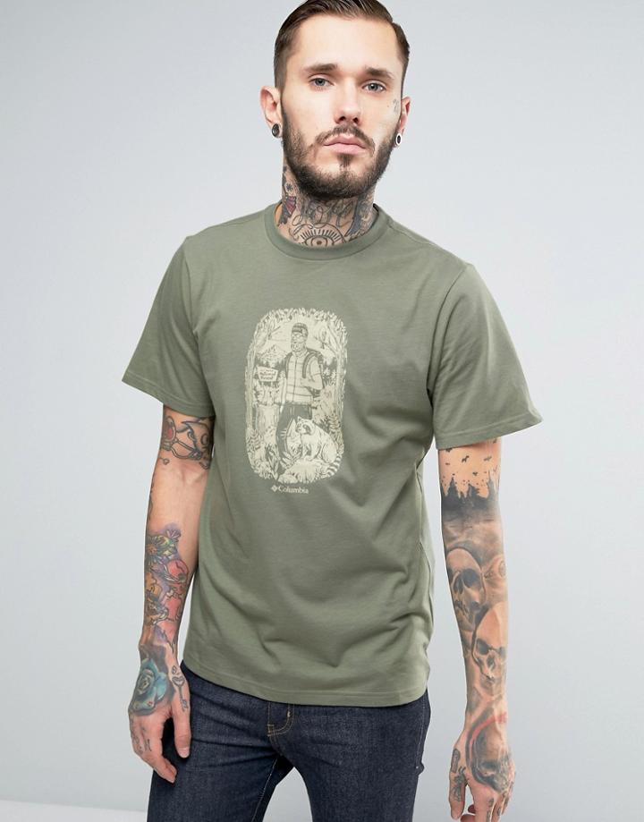 Columbia Ward Ridge T-shirt Woodland Drawing Print In Green - Green