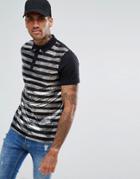 Asos Polo Shirt In Sequin Stripe - Black