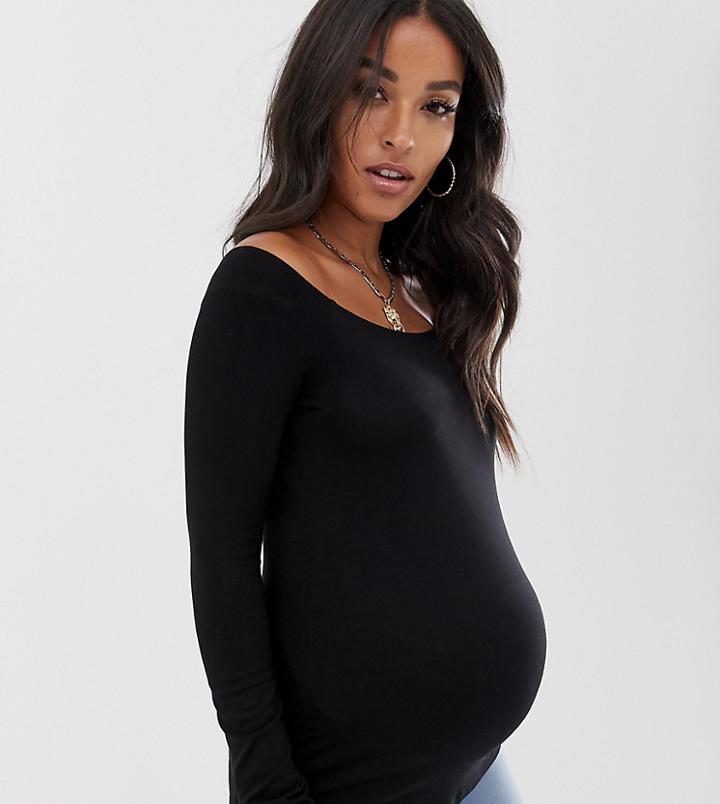 Asos Design Maternity Off Shoulder Top With Long Sleeve In Black