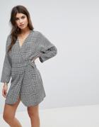 Asos Mini Wrap Dress In Check-multi