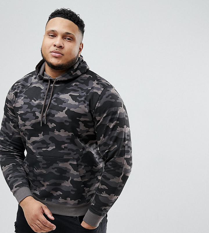 Brave Soul Plus Camo Hoodie - Gray