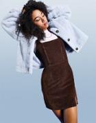 Asos Design Cord Fitted Pinny Dress In Chocolate-brown