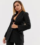 Asos Design Petite Pop Waisted Suit Blazer-black