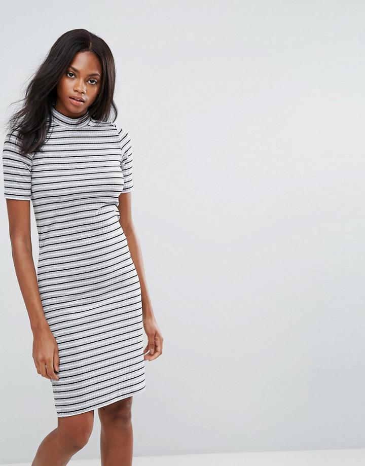 Pieces Maya High Neck Stripe Bodycon Midi Dress - Multi