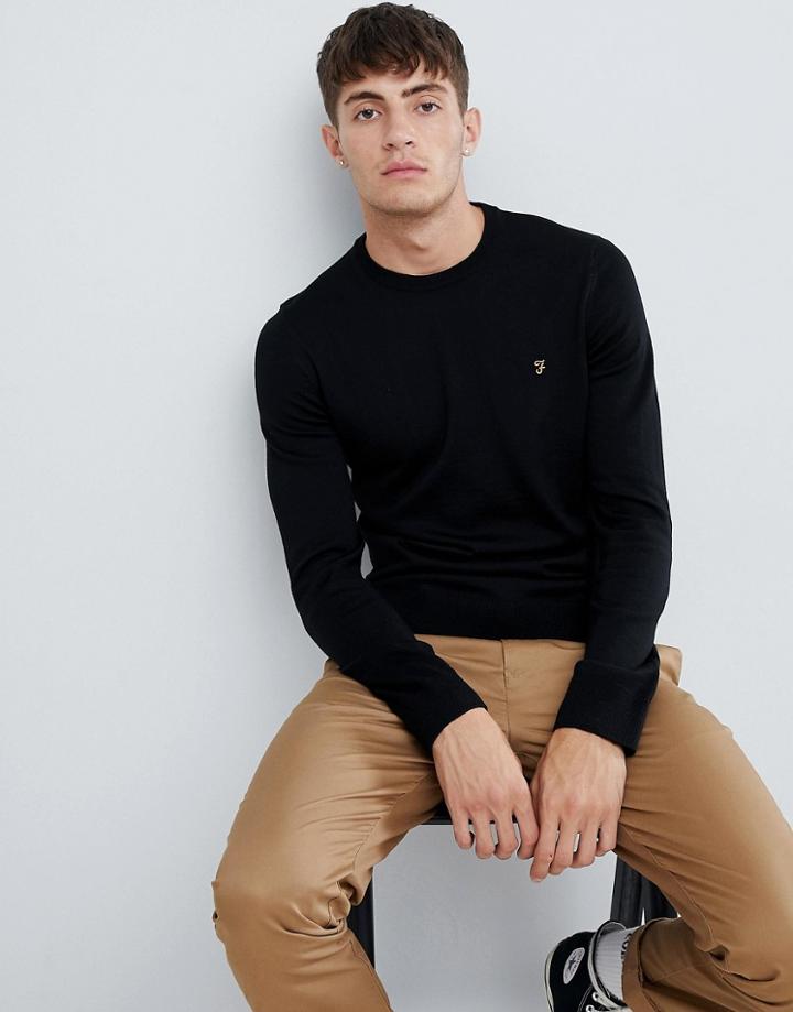 Farah Mullen Merino Wool Sweater In Black - Black