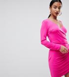 Flounce London Petite Long Sleeved Midi Dress - Pink