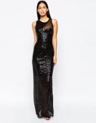 City Goddess Sequin Cocktail Maxi Dress With Mesh Insert - Black