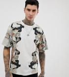 Heart & Dagger T-shirt With Placement Print In White - White