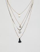 Aldo Gold Multi Layer Long Necklace With Charms And Tassel - Gold