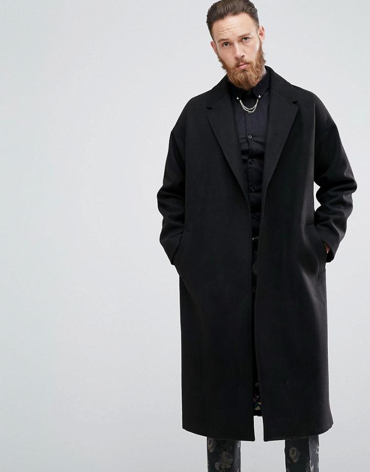 Devils Advocate Premium Wool Blend Duster Coat - Black