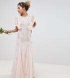 Asos Design Petite Delicate Embellished Bridesmaids Maxi Dress With Angel Sleeve - Pink