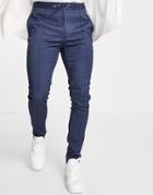 Asos Design Smart Skinny Pant With Drawcord Waist In Navy Texture