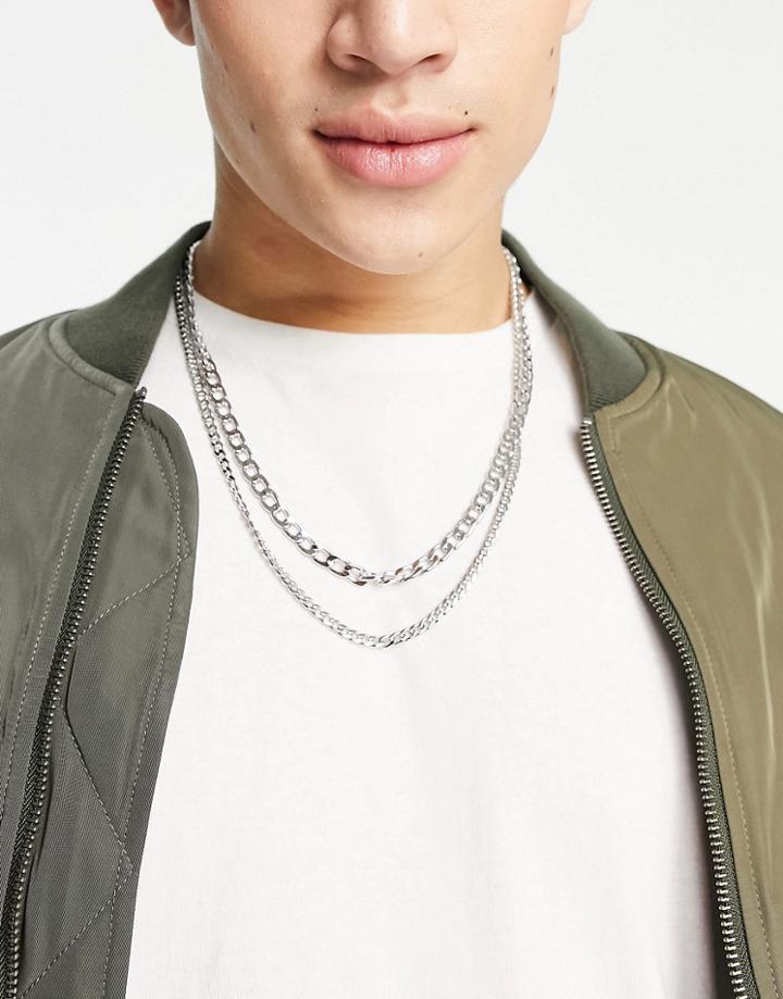 Topman Double Chain Necklace In Silver