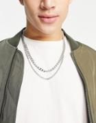 Topman Double Chain Necklace In Silver