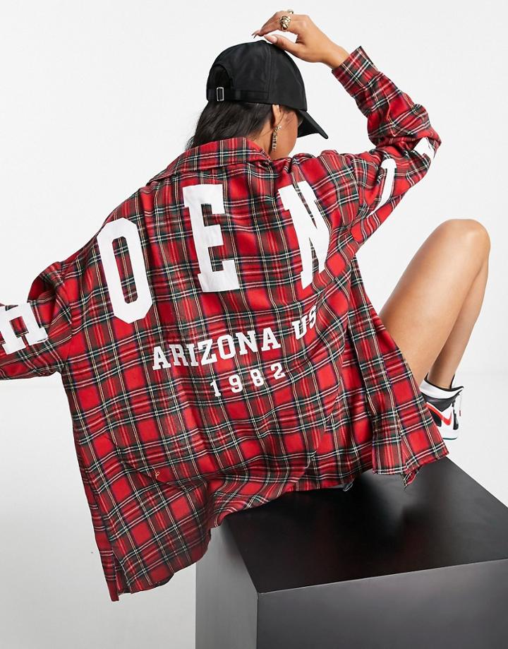 I Saw It First Oversized Motif Detail Shirt In Red Check-multi