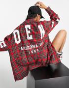 I Saw It First Oversized Motif Detail Shirt In Red Check-multi
