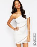 Asos Tall One Shoulder Mesh Body-conscious Dress - White